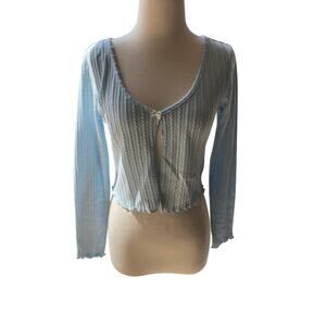 NWT Baby Blue Ribbed Cropped Cover Up/Bolero /Sweater Size M (Juniors)